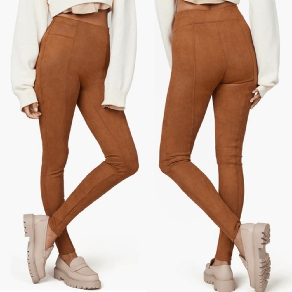 SPANX High Waist Faux Suede Leggings Pants, Brown Rich Carmel, Medium 6/8, NWT